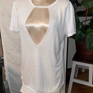 Stillwater white cotton deep v tee, medium